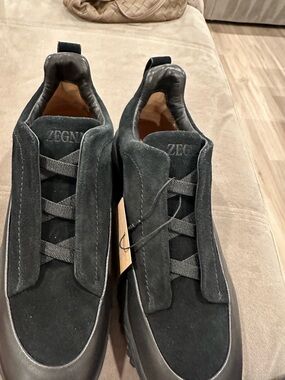 Zegna Men’s Black Suede Low-Profile Sneakers